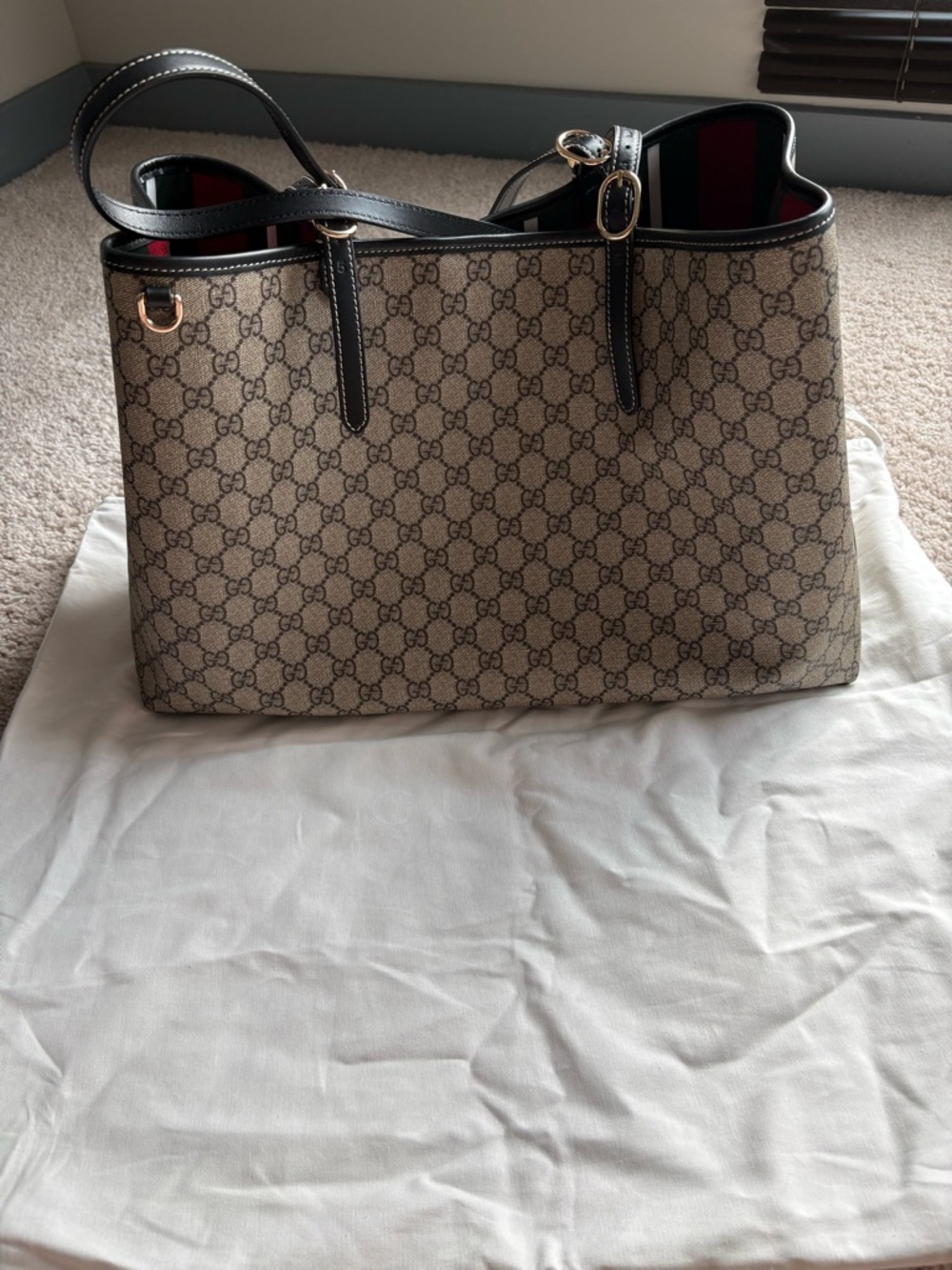Gucci Monogram Canvas Tote Bag in Beige and Black